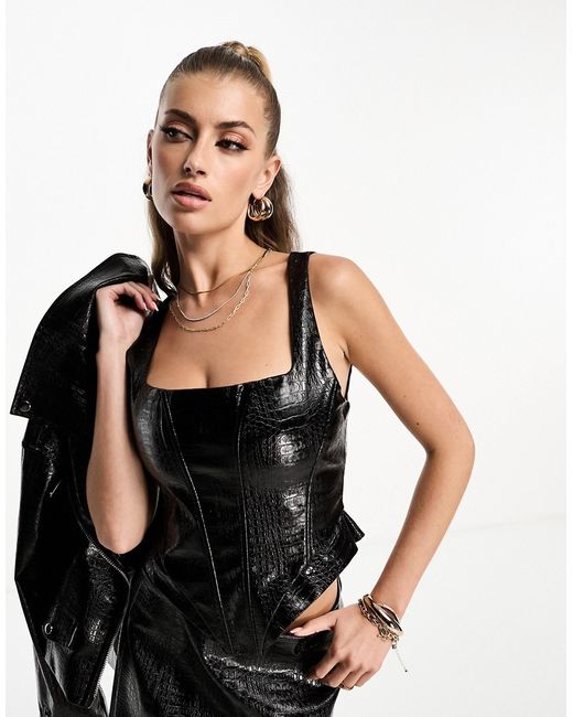 Naked Wardrobe croc leather look corset top in part of a set