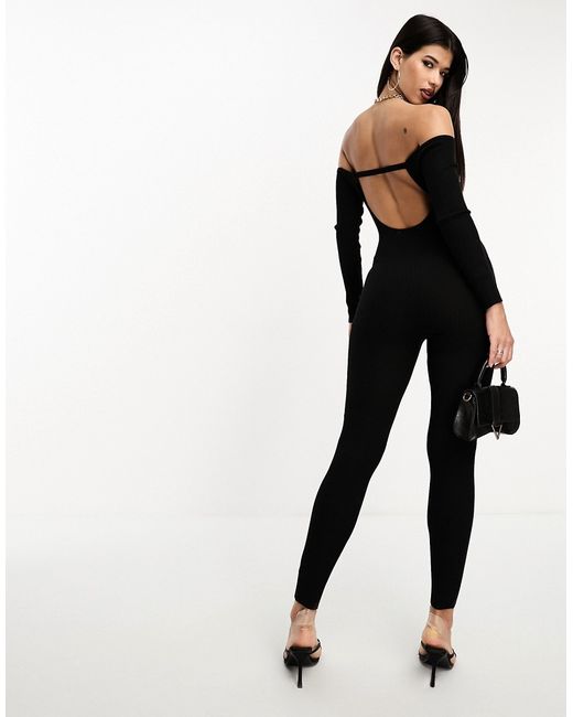 Simmi Clothing Simmi bardot open back knit jumpsuit in
