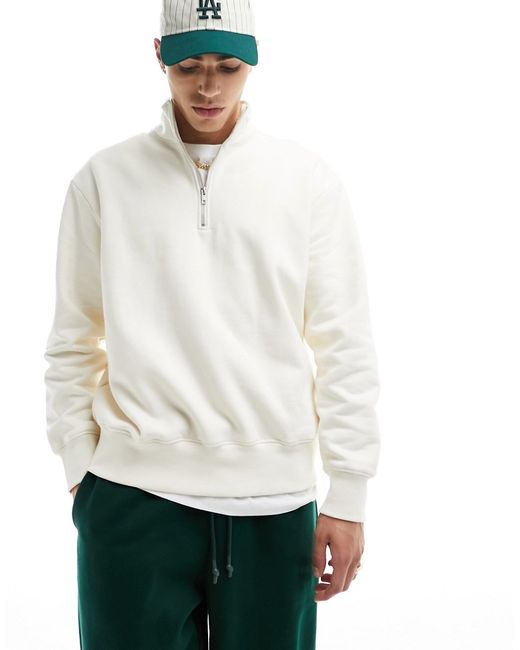 Asos Design heavyweight oversized half zip sweatshirt in cream-