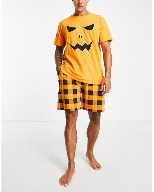 Brave Soul halloween pumpkin short pajama set in and black