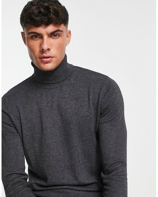 Jack & Jones Essentials roll neck sweater in dark melange