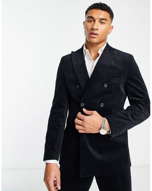 Selected Homme slim fit double breasted suit jacket in cord