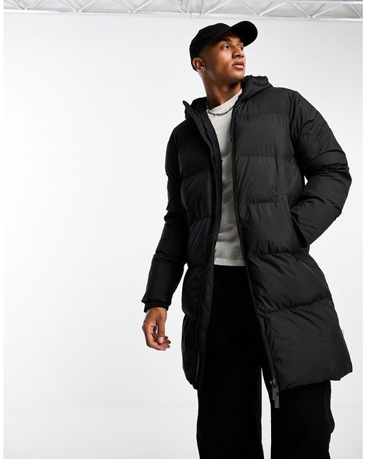 Selected Homme longline puffer jacket with hood in