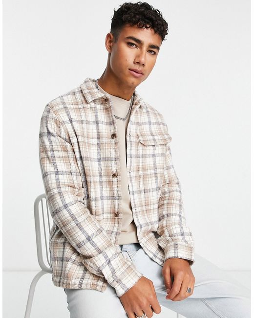 New Look check overshirt in off-