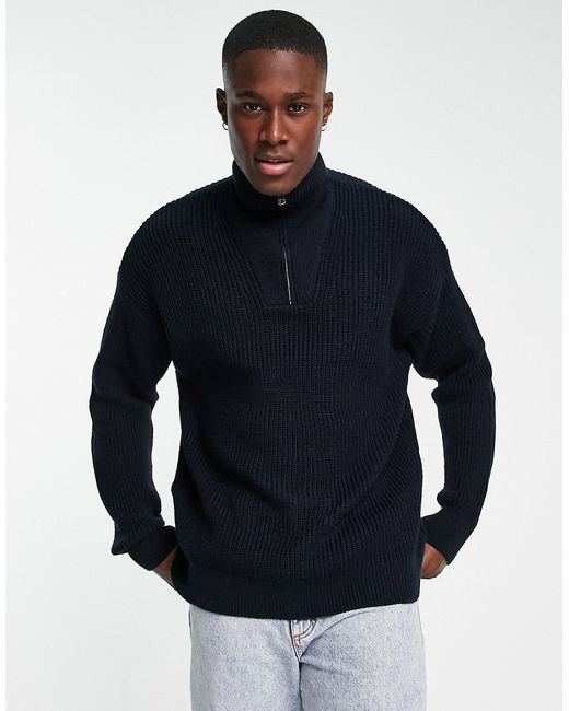 New Look fisherman ribbed 1/4 zip funnel neck sweater in