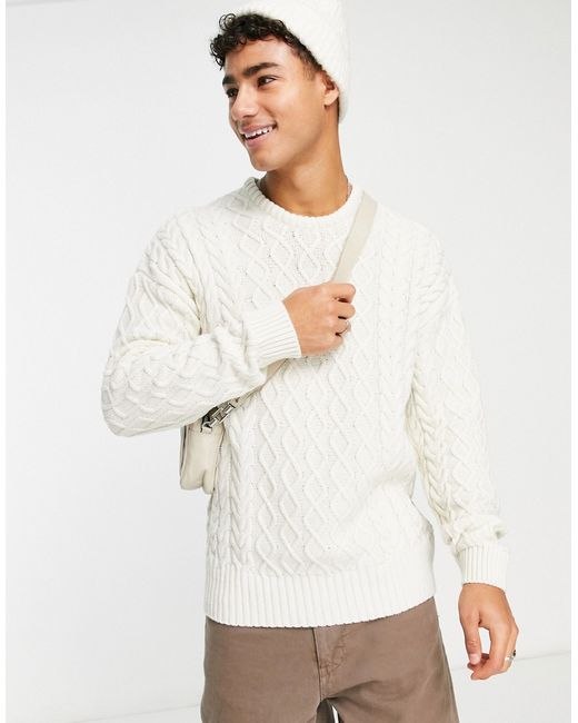 New Look heavy cable knit sweater in off