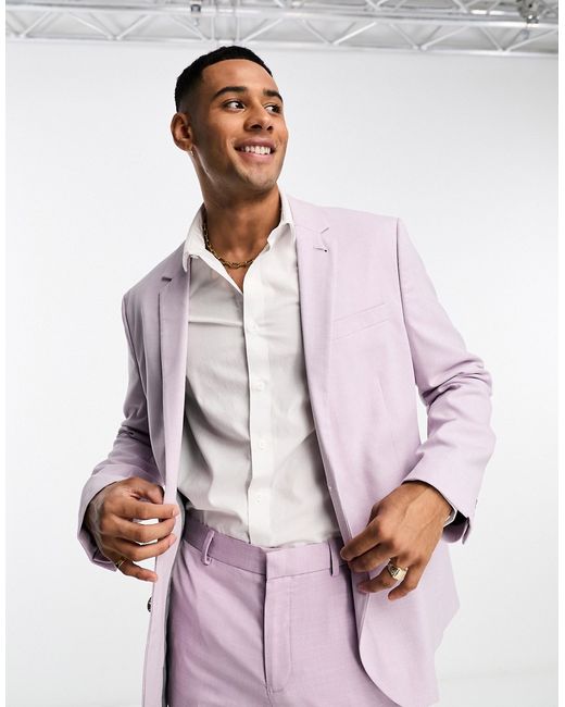 Asos Design slim suit jacket in lavender micro texture-