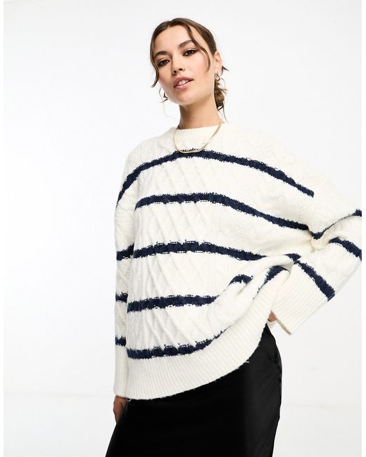 Asos Design oversized cable sweater in stripe-