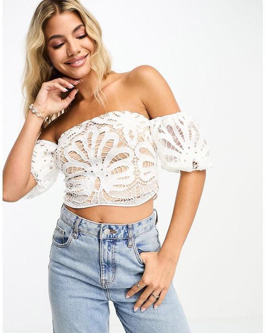 Lipsy cutwork lace embroidered bardot top in