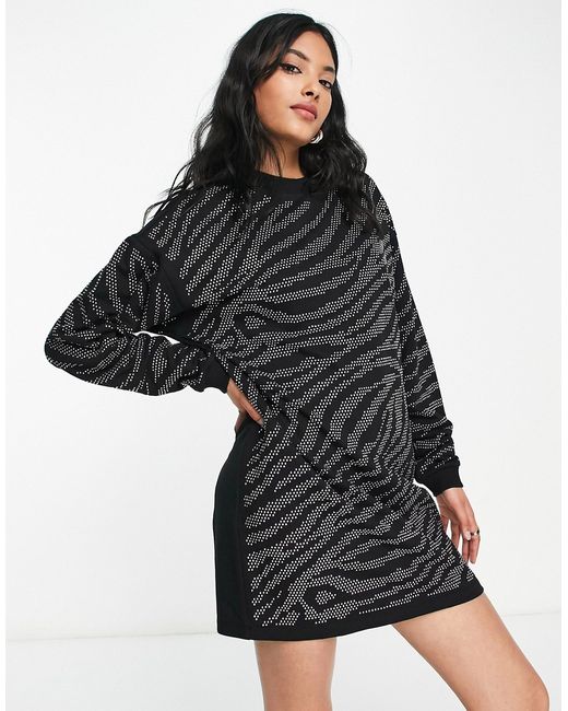 Asos Design oversized mini sweats dress with silver tiger embellishment in