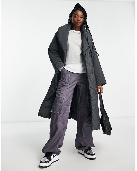 Weekday Zyan padded coat with belt detail in