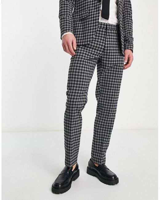 River Island boucle check slim suit pants in heather