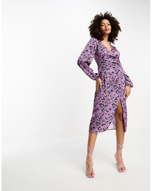 Y.A.S long sleeve midi dress in floral print