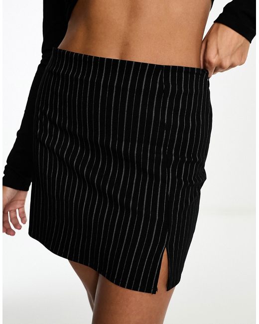 Asos Design bengaline mini skirt with split in pinstripe