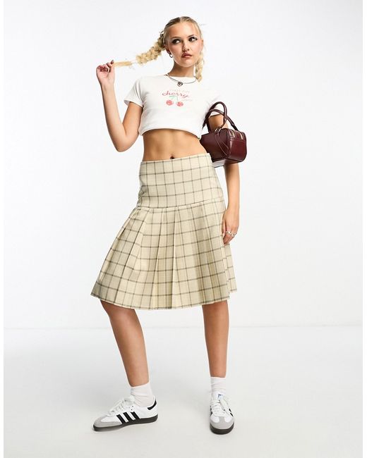 Asos Design awkward length pleated midi skirt in check-