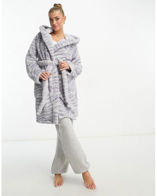 Ugg Aarti cozy robe in gray zebra-