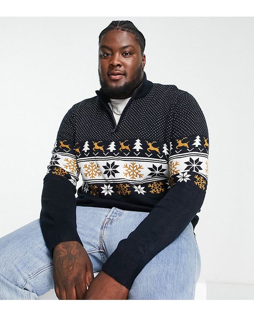 Threadbare Fairisle quarter zip Christmas sweater in