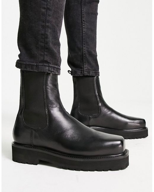 Asra cacti square toe high shaft chelsea boots in leather