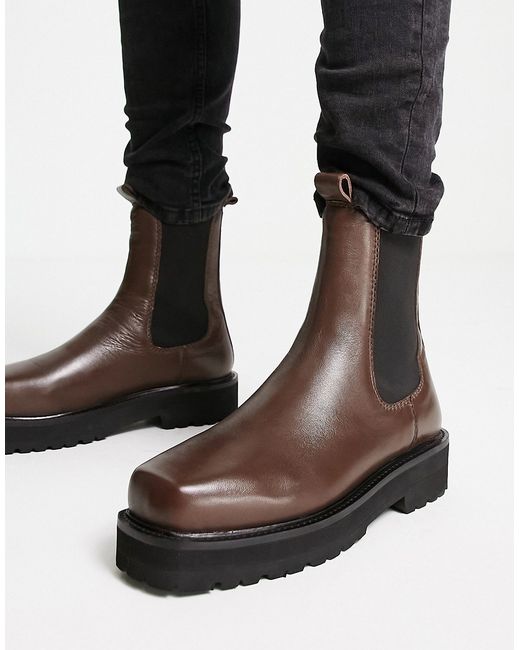 Asra cacti square toe high shaft chelsea boots in leather