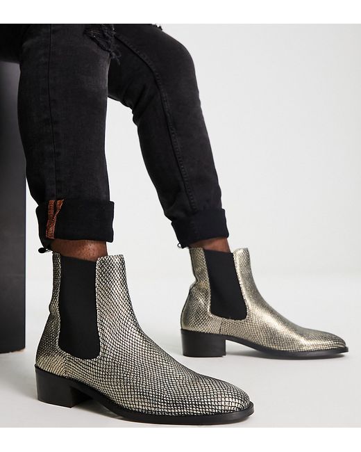 Walk London dalston cuban heeled chelsea boots in snake leather