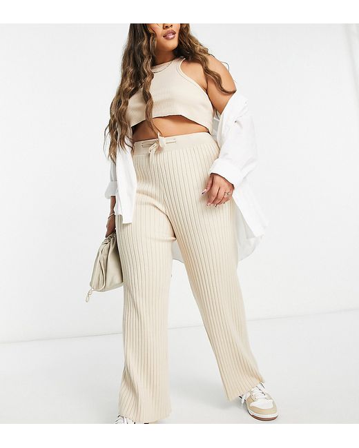 Simply Be knitted pants in cream-