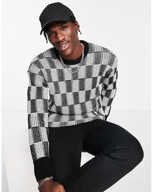 New Look relaxed fit checkerboard sweater in