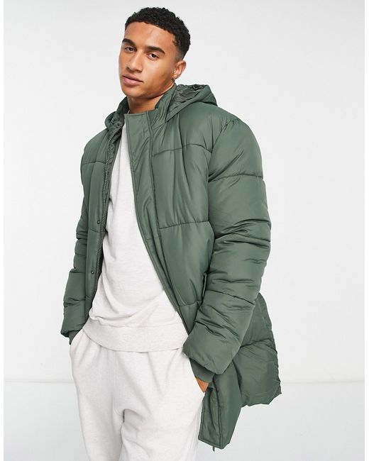 New Look longline puffer jacket in khaki-