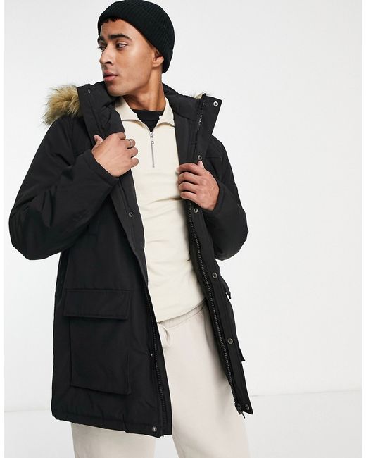 New Look faux fur trim hooded parka in