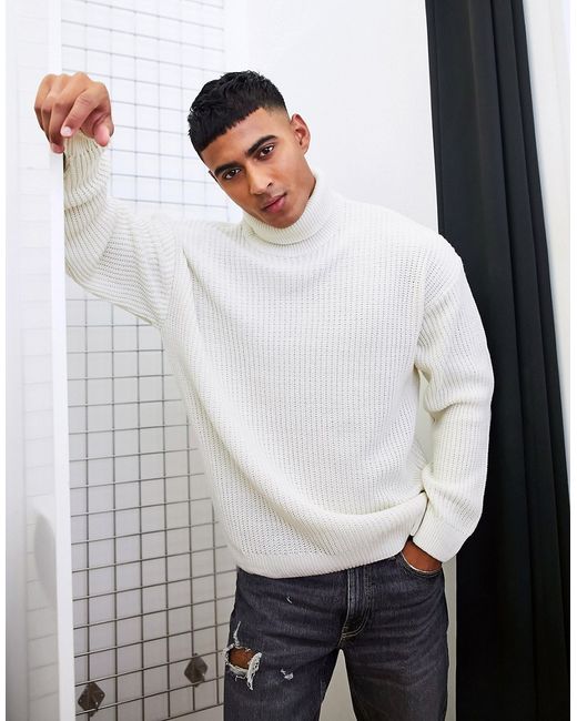 New Look oversized fisherman turtle neck sweater in off