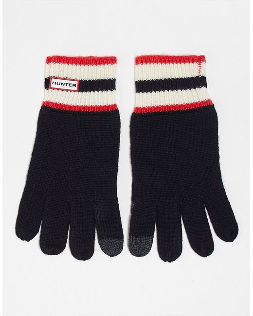 Hunter logo knitted gloves in black with stripe