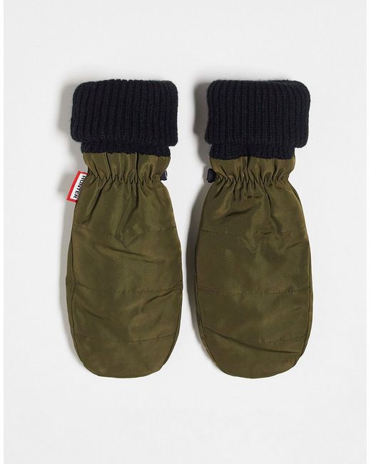 Hunter quilted logo mittens in khaki-