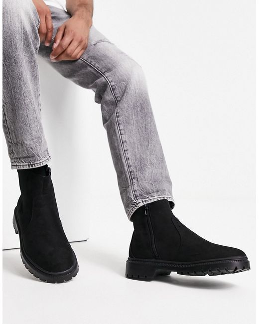 New Look chunky faux suede chelsea boots in
