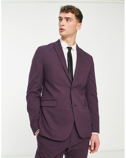 New Look skinny suit jacket in dark plum-