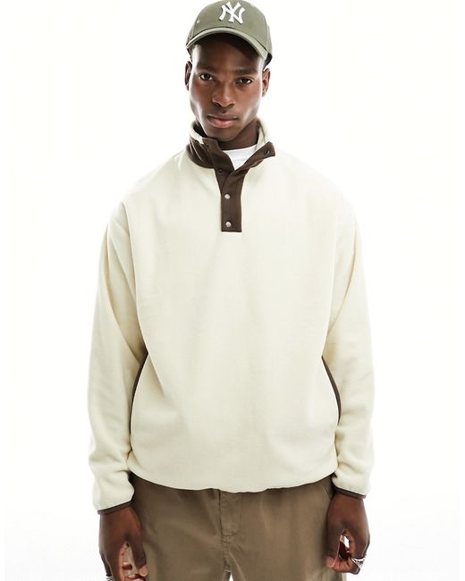 Asos Design oversized half snap sweatshirt in off polar fleece