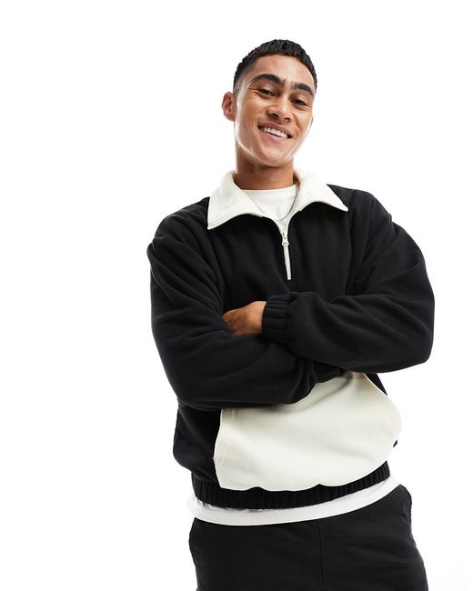 Asos Design oversized funnel neck half zip polar fleece sweatshirt in with contrast pocket