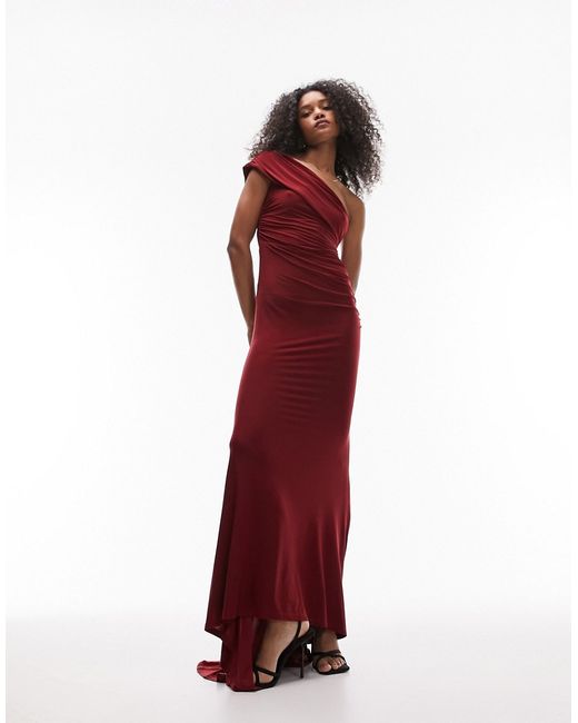 TopShop super soft shaping draped one shoulder maxi dress in