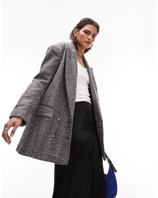 TopShop textured blazer coat in monochrome-