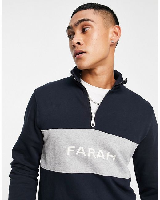 Farah Orford quarter zip logo sweatshirt in true