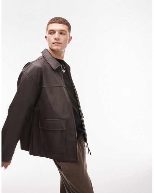 Topman faux leather oversized jacket in