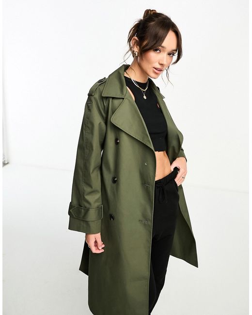 Asos Design longline trench coat in dark khaki-