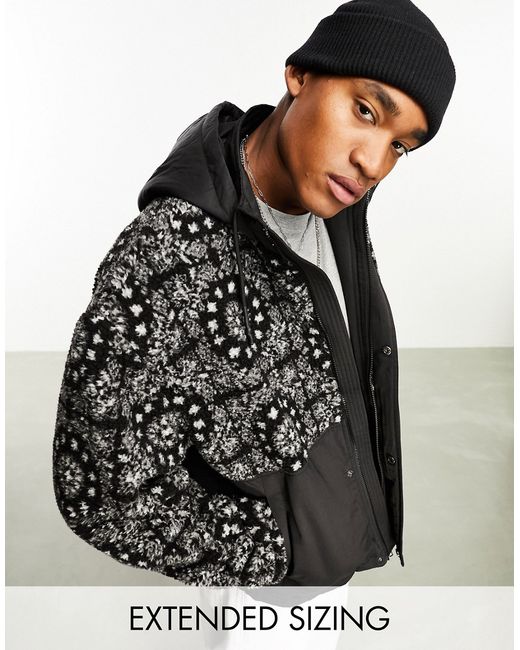 Asos Design borg jacket with black paisley print-
