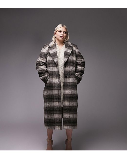 TopShop Curve long-line overcoat in brushed check-
