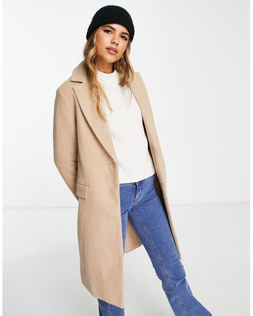 New Look formal lined button front coat in camel-