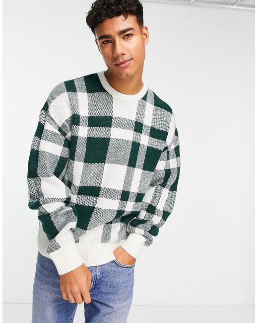 New Look large plaid relaxed fit sweater in dark