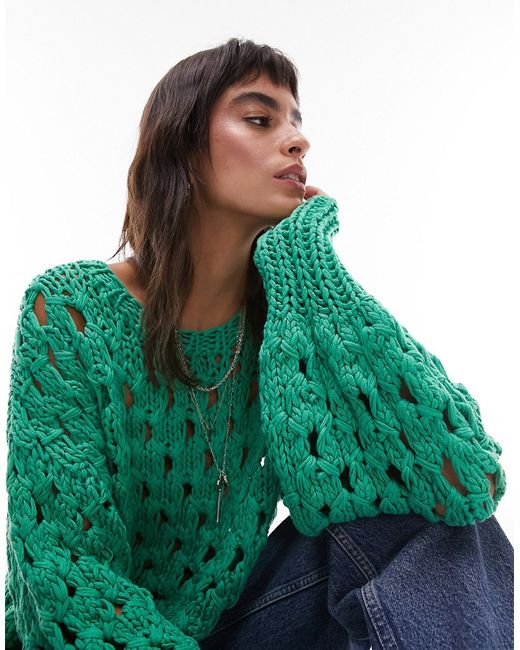 TopShop premium hand knitted open stitch sweater in