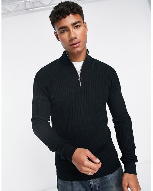 New Look muscle fit ribbed funnel neck sweater in