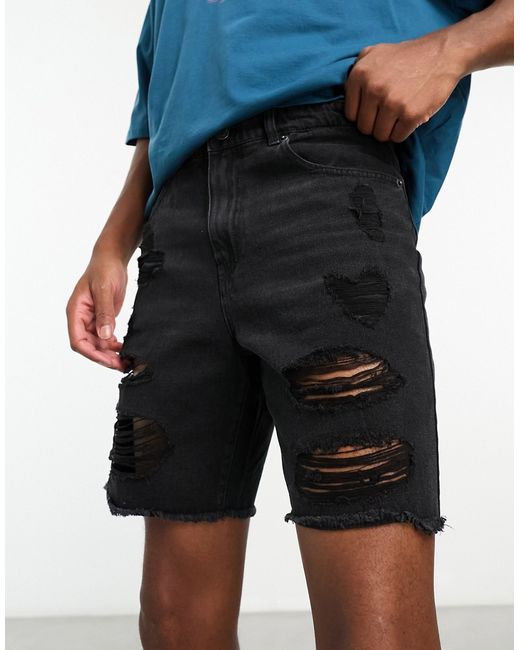 Adpt wide fit distressed denim shorts in