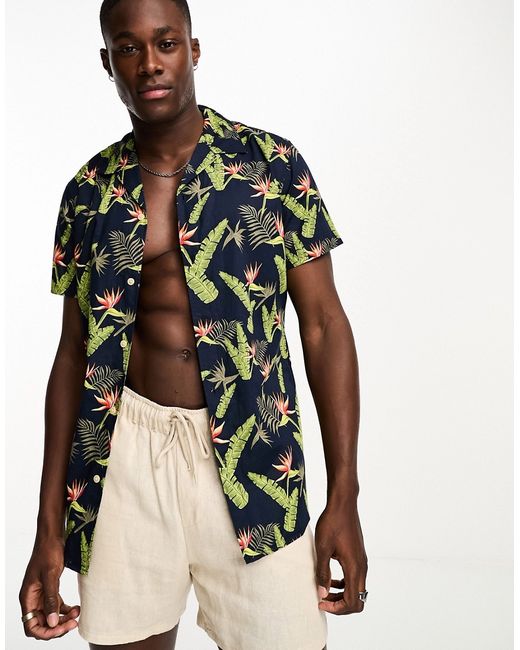 Selected Homme regular fit shirt in leaf print