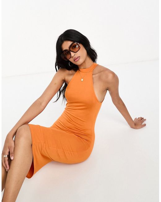 Y.A.S high neck sleeveless body-conscious midi dress in burnt