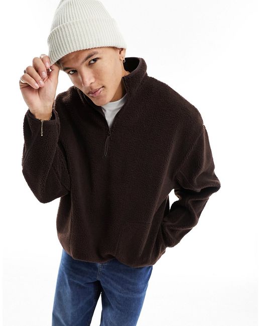 Asos Design oversized borg half zip sweatshirt in
